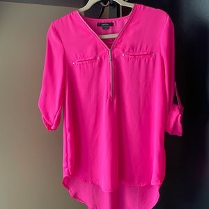 Hot pink chiffon textured quarter sleeve shirt